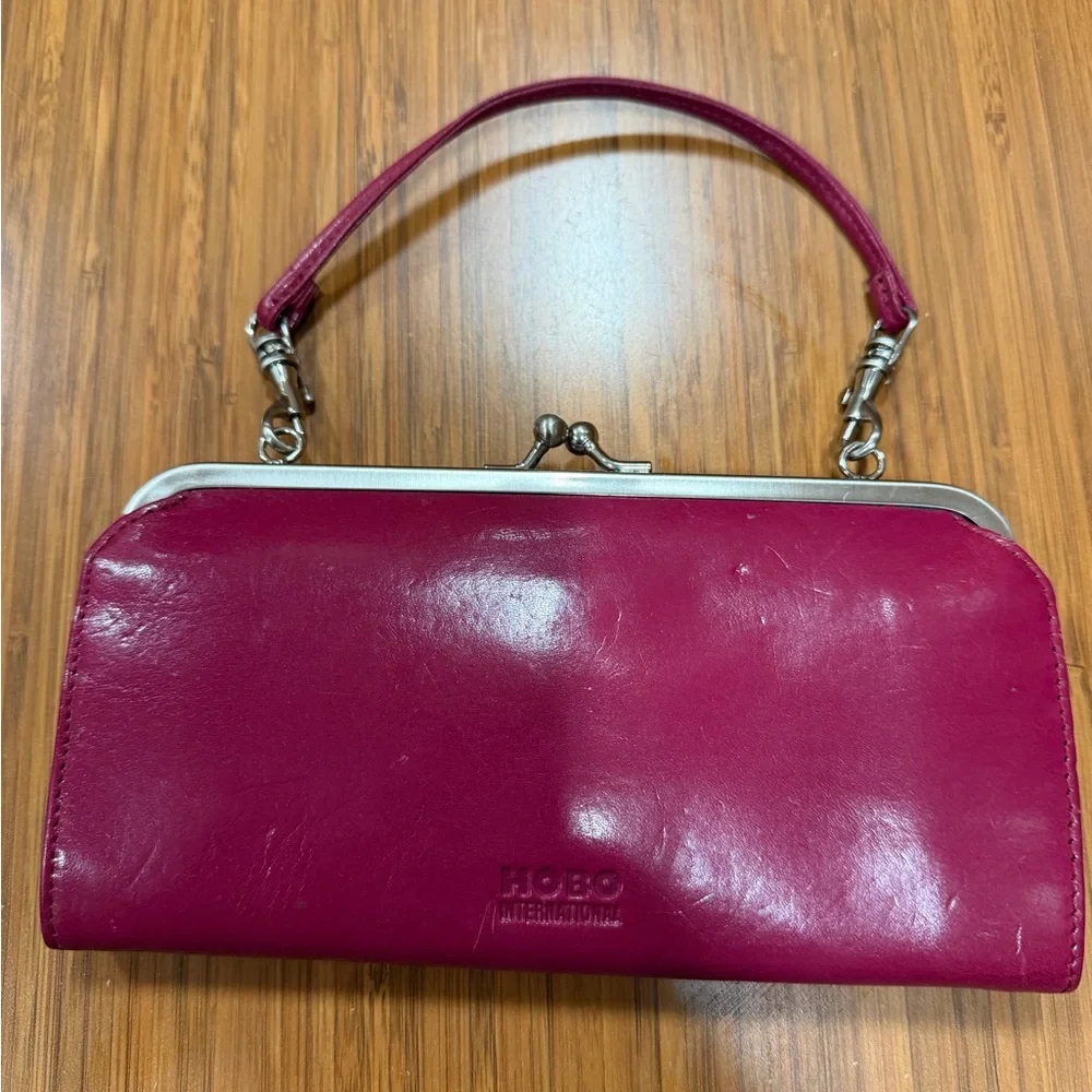 HOBO Lauren Double Frame Fuchsia Leather Clutch